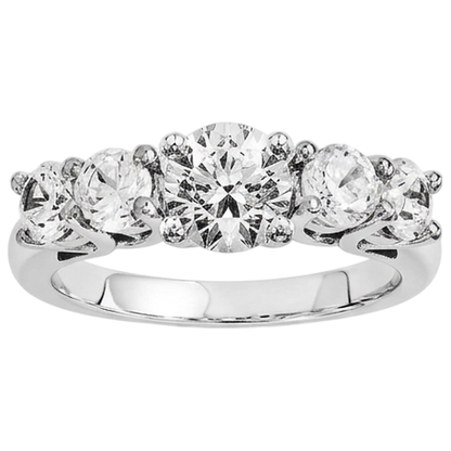 Five Stone Natural Earth Mined Diamond Engagement Ring 2 Carats White Gold 14K