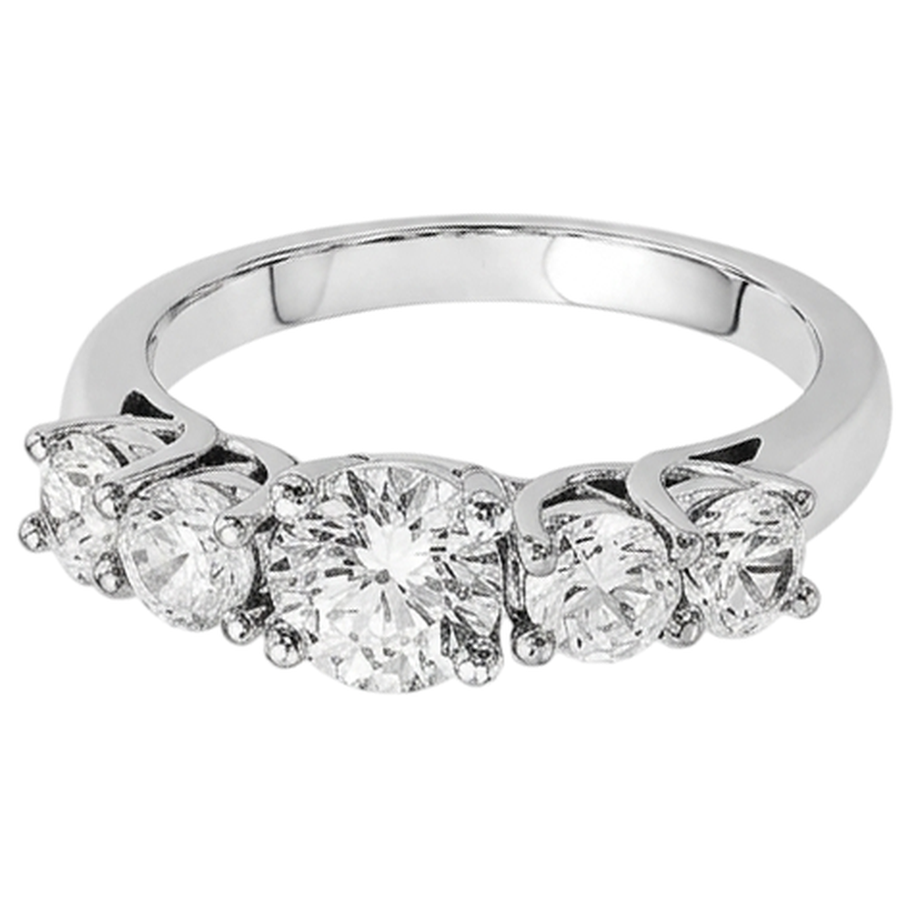 Five Stone Natural Earth Mined Diamond Engagement Ring 2 Carats White Gold 14K