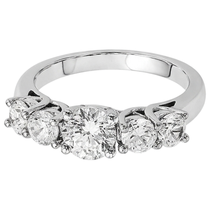 Five Stone Natural Earth Mined Diamond Engagement Ring 2 Carats White Gold 14K