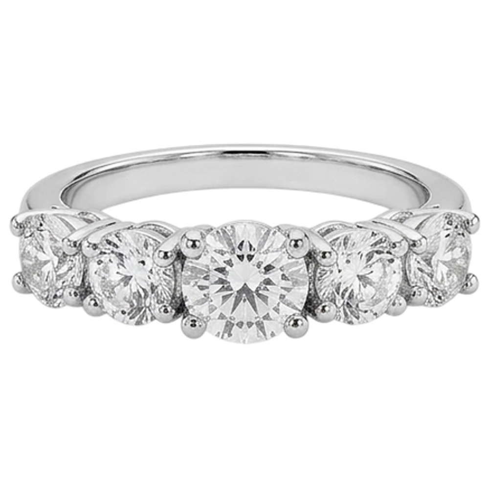 Five Stone Natural Earth Mined Diamond Engagement Ring 2 Carats White Gold 14K