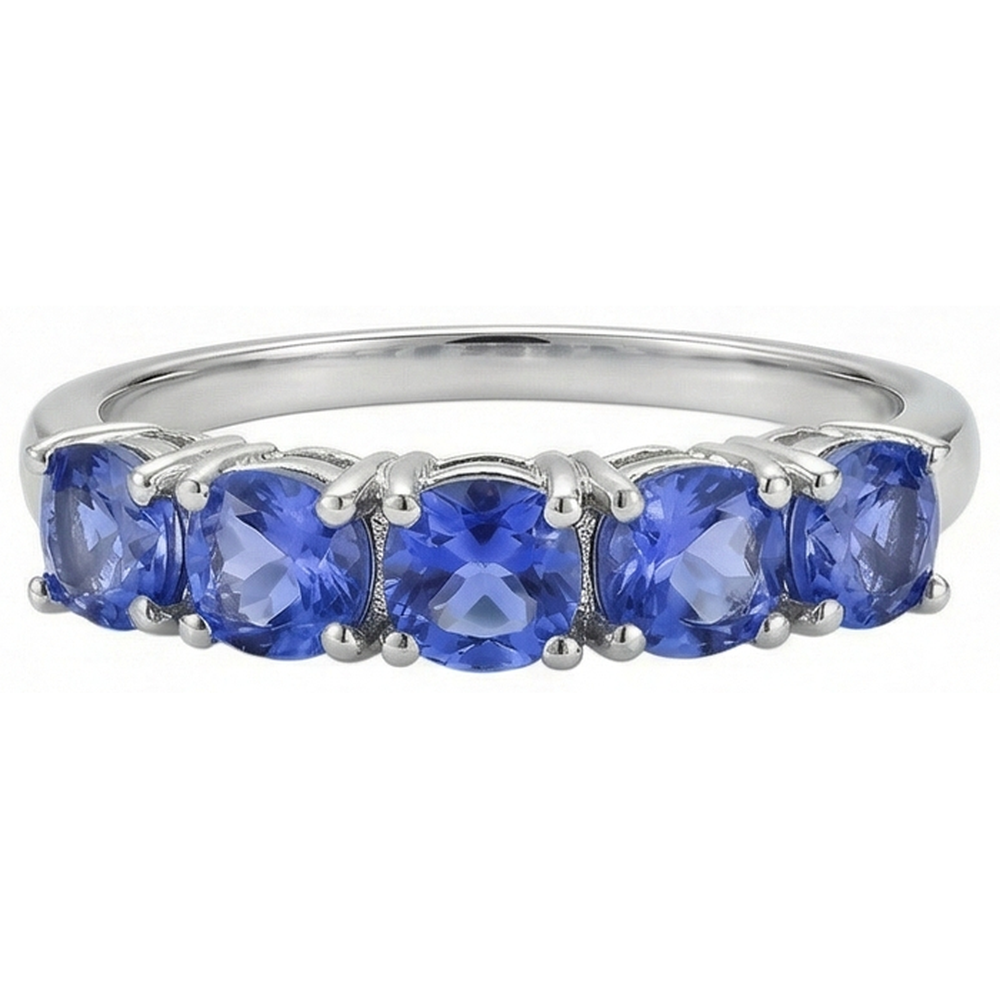 Natural Real ( Not Lab Grown )  Five Stone Round Tanzanite Gemstone 2.50 Carat Ring Band Jewelry