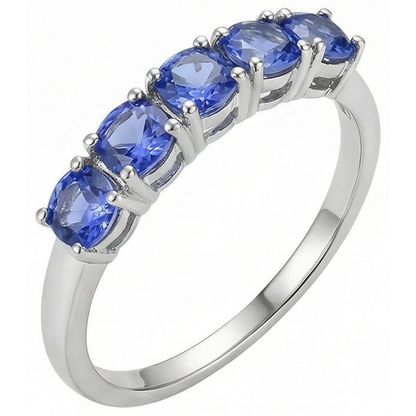 Natural Real ( Not Lab Grown )  Five Stone Round Tanzanite Gemstone 2.50 Carat Ring Band Jewelry