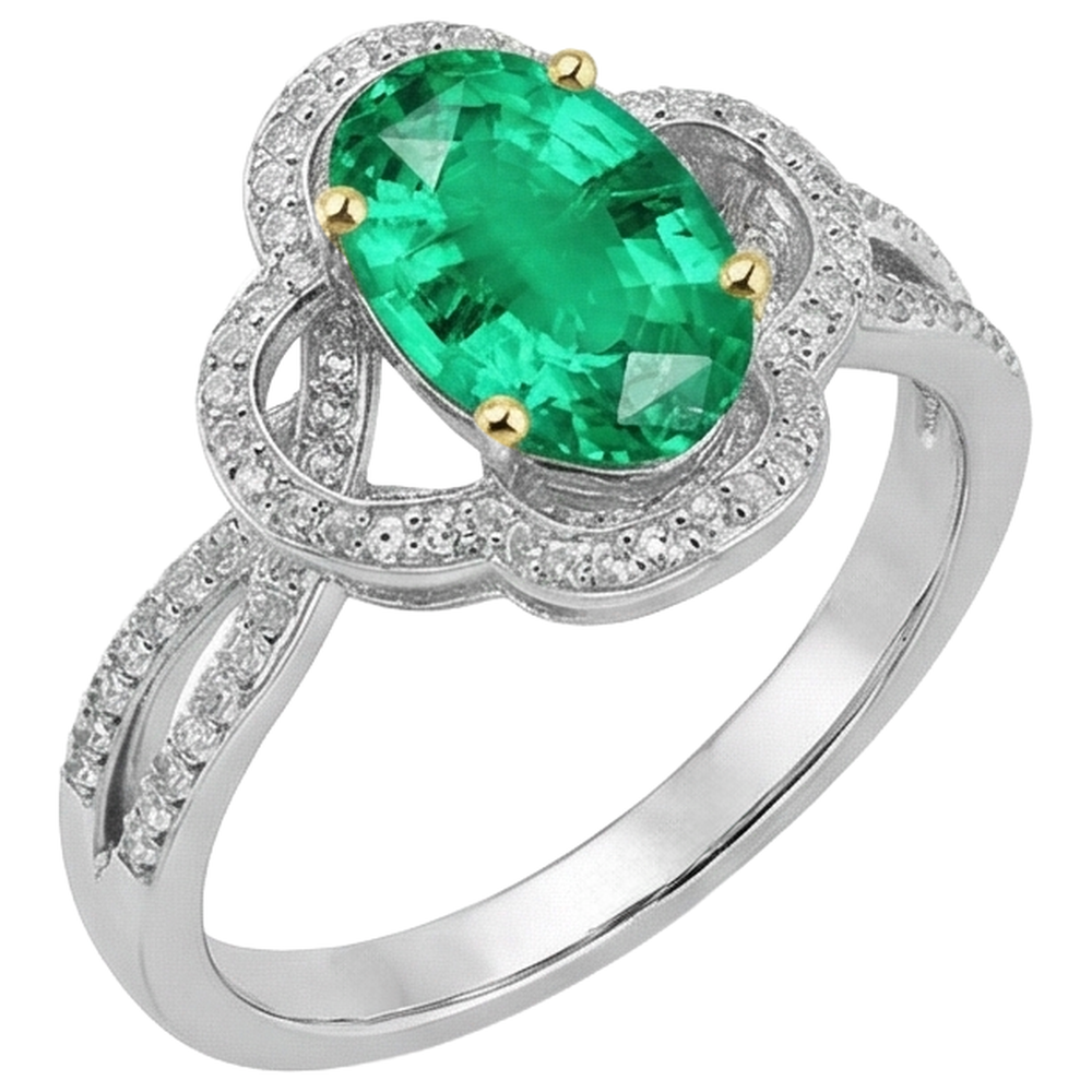 natural round emerald 1.50ct ring side angle