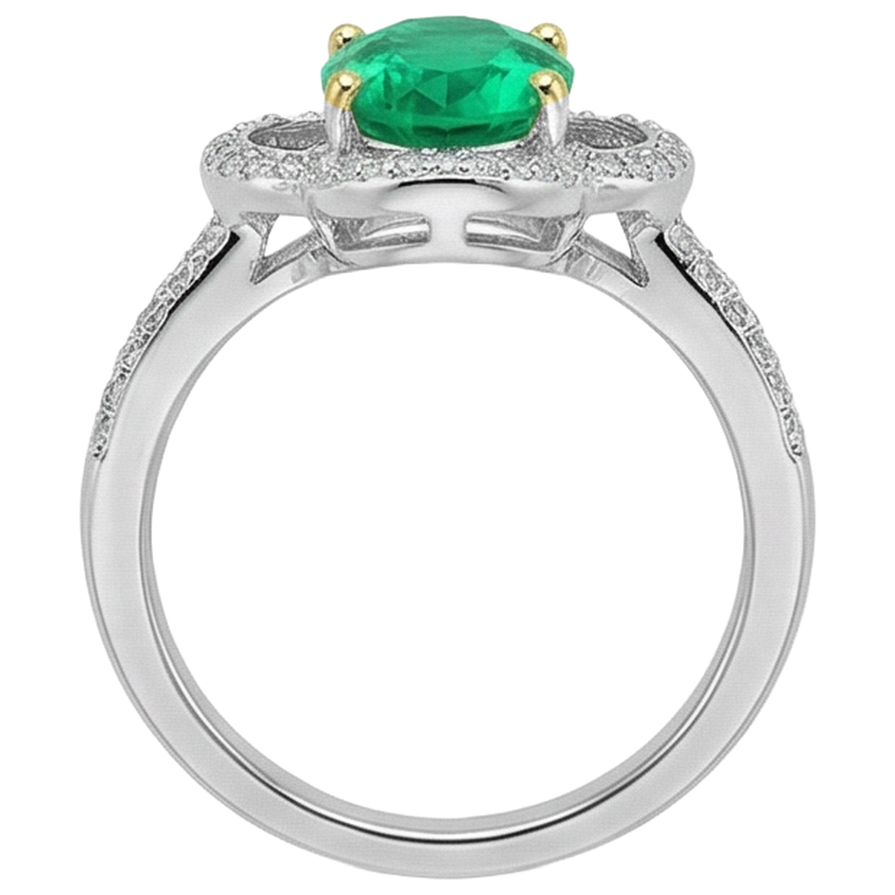 natural round emerald 1.50ct ring on white background
