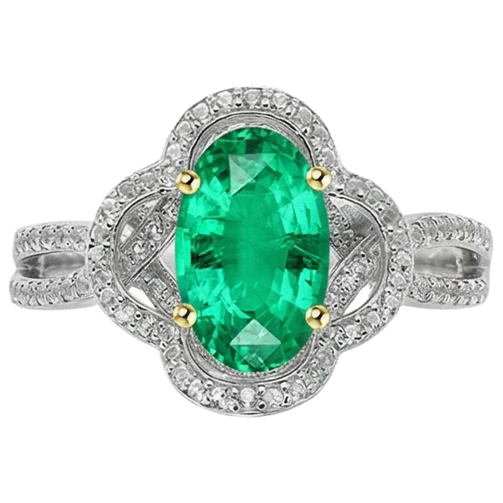 natural round emerald 1.50ct ring top view