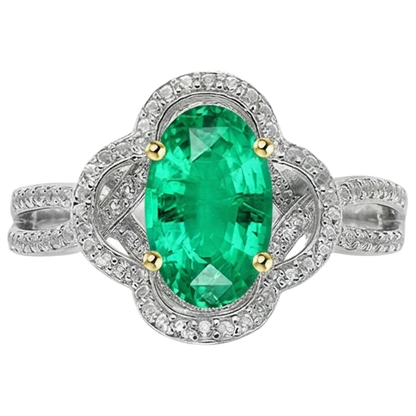 natural round emerald 1.50ct ring top view