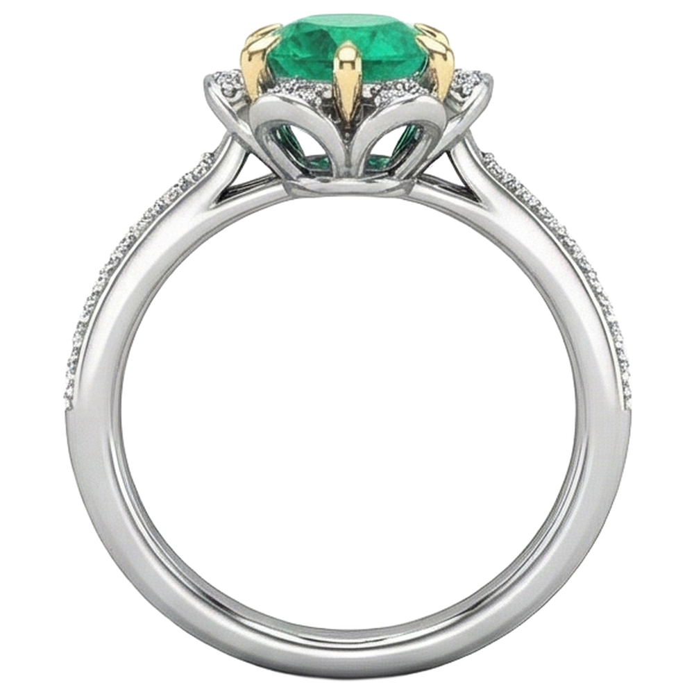 Natural Real ( Not Lab Grown ) Flower Design Green Emerald GIA Ring Halo Diamond Jewelry