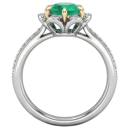 Natural Real ( Not Lab Grown ) Flower Design Green Emerald GIA Ring Halo Diamond Jewelry