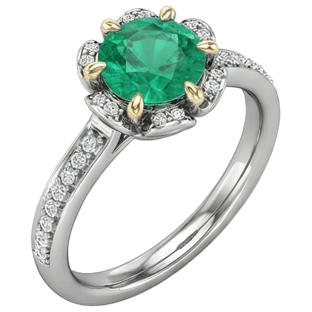 Natural Real ( Not Lab Grown ) Flower Design Green Emerald GIA Ring Halo Diamond Jewelry