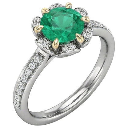 Natural Real ( Not Lab Grown ) Flower Design Green Emerald GIA Ring Halo Diamond Jewelry