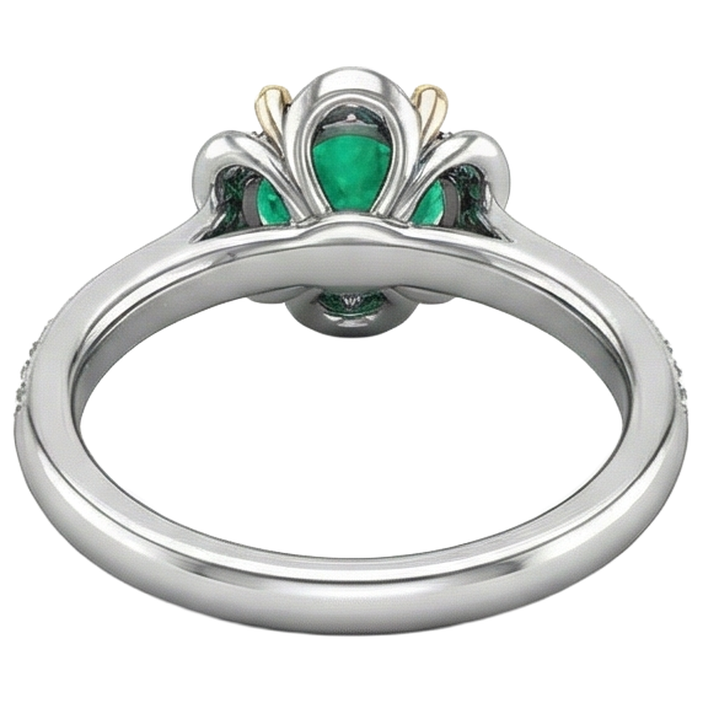 Natural Real ( Not Lab Grown ) Flower Design Green Emerald GIA Ring Halo Diamond Jewelry