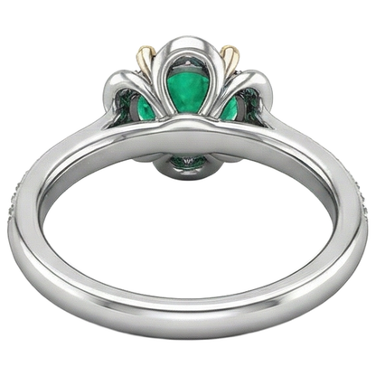 Natural Real ( Not Lab Grown ) Flower Design Green Emerald GIA Ring Halo Diamond Jewelry