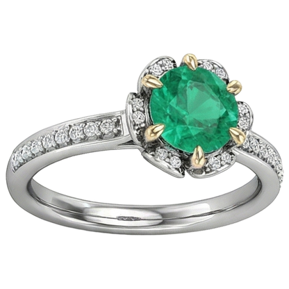 Natural Real ( Not Lab Grown ) Flower Design Green Emerald GIA Ring Halo Diamond Jewelry