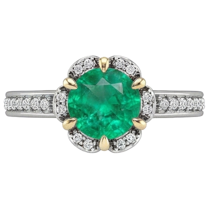 Natural Real ( Not Lab Grown ) Flower Design Green Emerald GIA Ring Halo Diamond Jewelry