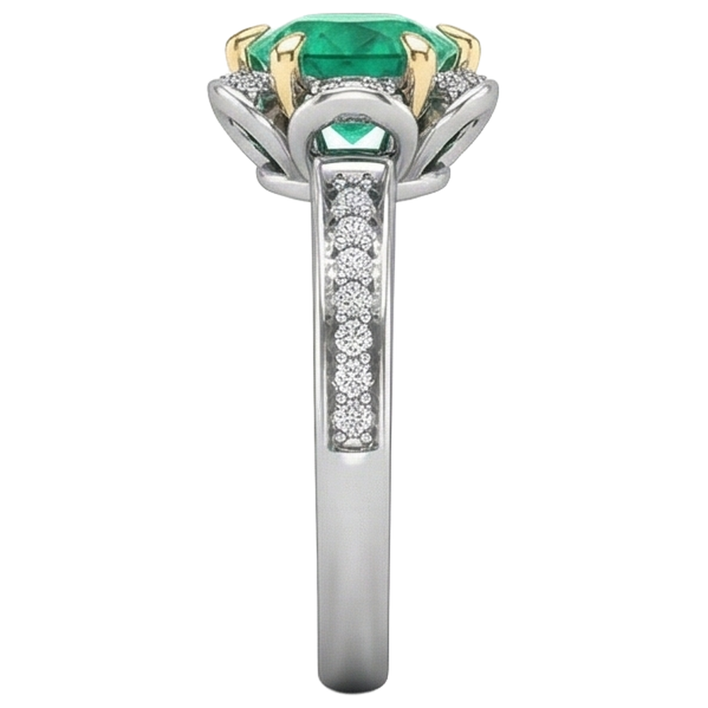 Natural Real ( Not Lab Grown ) Flower Design Green Emerald GIA Ring Halo Diamond Jewelry
