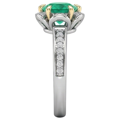 Natural Real ( Not Lab Grown ) Flower Design Green Emerald GIA Ring Halo Diamond Jewelry