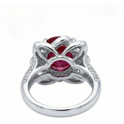Flower Style 2.51 Ct Red Ruby & White Round Natural Earth Mined Diamonds Ring Gemstone