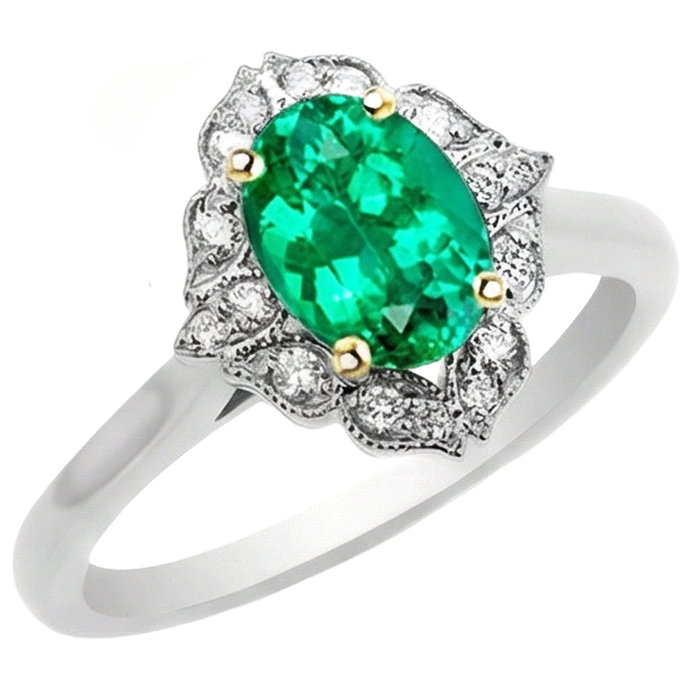 natural round emerald 2ct ring side angle