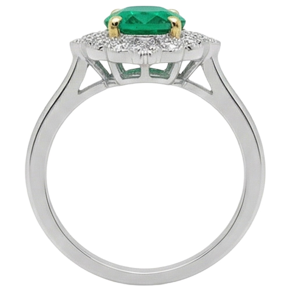 natural round emerald 2ct ring profile view