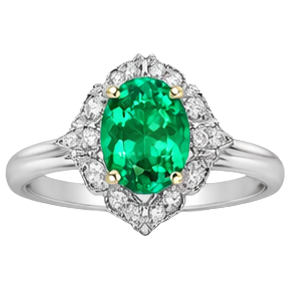 natural round emerald 2ct ring close up detail
