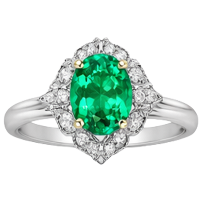 natural round emerald 2ct ring close up detail