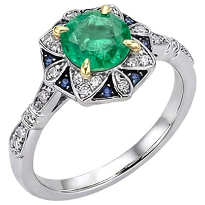 Natural Real ( Not Lab Grown ) Flower Style Gemstone Ring Green Emerald GIA Sapphire Diamond Jewelry