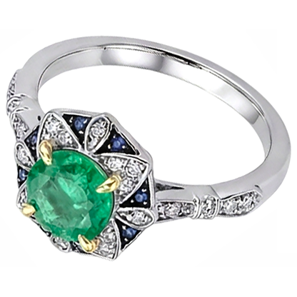 Natural Real ( Not Lab Grown ) Flower Style Gemstone Ring Green Emerald GIA Sapphire Diamond Jewelry