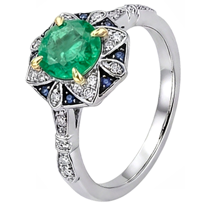 Natural Real ( Not Lab Grown ) Flower Style Gemstone Ring Green Emerald GIA Sapphire Diamond Jewelry