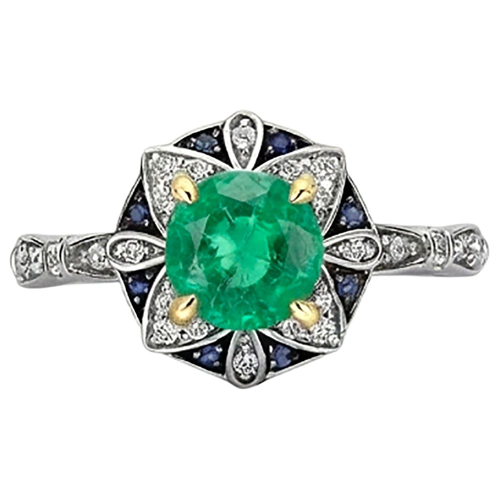 Natural Real ( Not Lab Grown ) Flower Style Gemstone Ring Green Emerald GIA Sapphire Diamond Jewelry