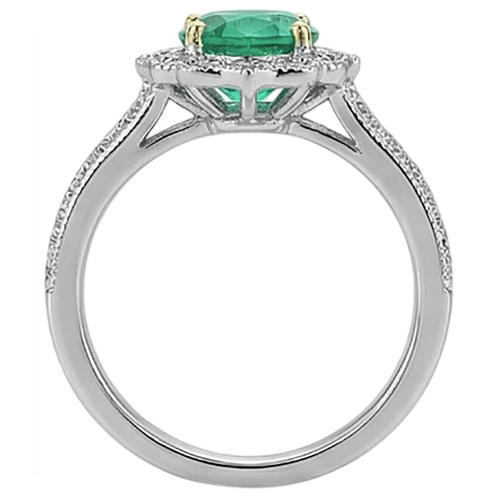 Natural Real ( Not Lab Grown ) Flower Style Green Emerald GIA Engagement Ring Set