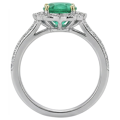 Natural Real ( Not Lab Grown ) Flower Style Green Emerald GIA Engagement Ring Set