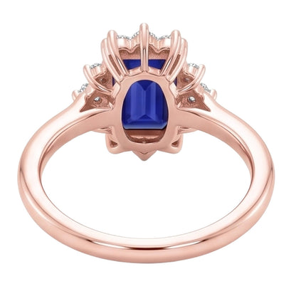 Flower Style Ring Ceylon Sapphire & Natural Earth Mined Diamond 4 Carats Emerald Cut