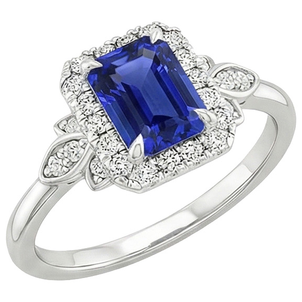 Flower Style Ring Emerald Ceylon Sapphire & Natural Earth Mined Diamond 4.25 Carats