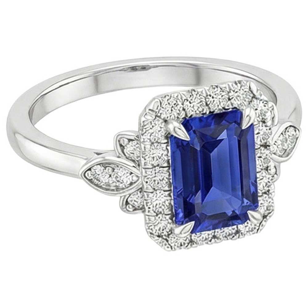 Flower Style Ring Emerald Ceylon Sapphire & Natural Earth Mined Diamond 4.25 Carats