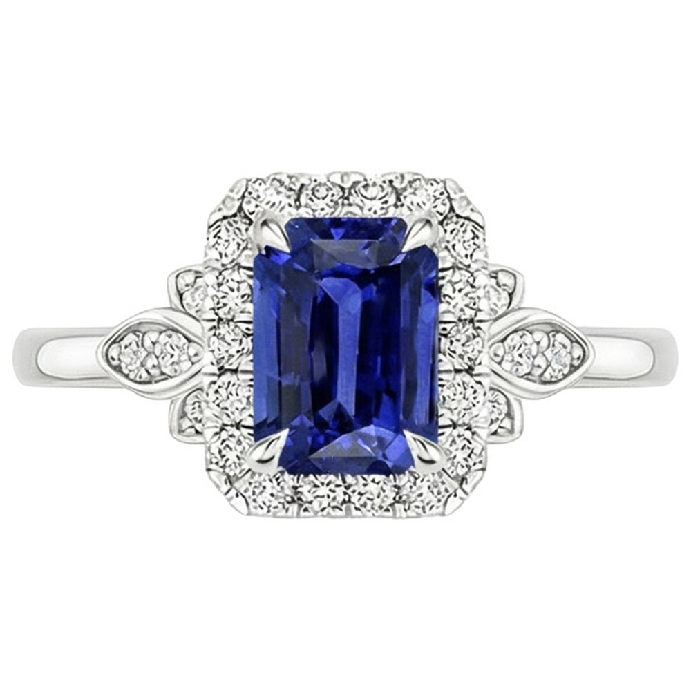 Flower Style Ring Emerald Ceylon Sapphire & Natural Earth Mined Diamond 4.25 Carats