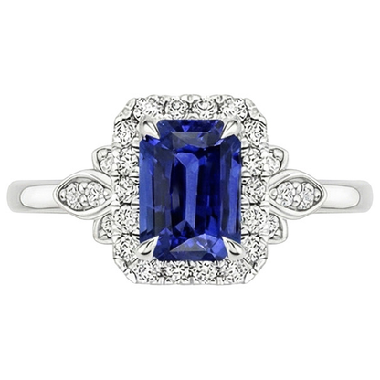 Flower Style Ring Emerald Ceylon Sapphire & Natural Earth Mined Diamond 4.25 Carats