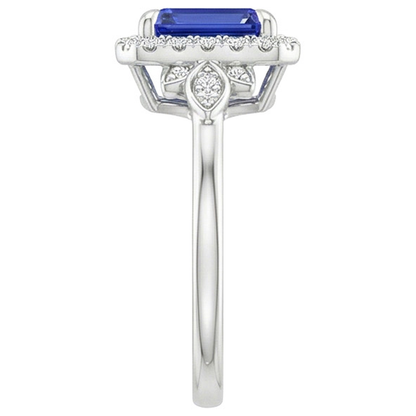 Flower Style Ring Emerald Ceylon Sapphire & Natural Earth Mined Diamond 4.25 Carats