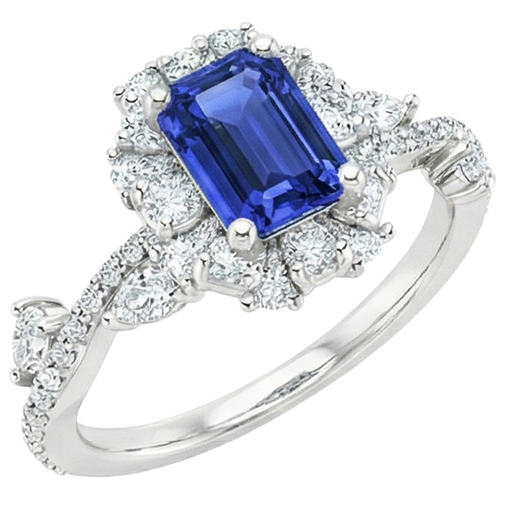 Flower Style Ring Emerald Sri Lankan Sapphire & Natural Earth Mined Diamond 5 Carats