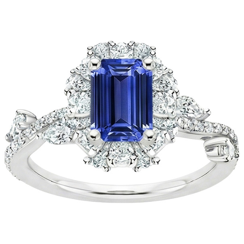 Flower Style Ring Emerald Sri Lankan Sapphire & Natural Earth Mined Diamond 5 Carats