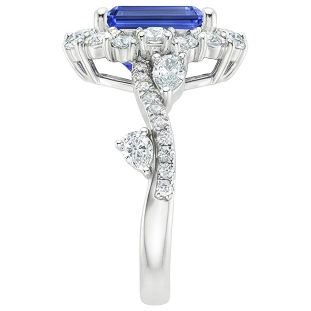 Flower Style Ring Emerald Sri Lankan Sapphire & Natural Earth Mined Diamond 5 Carats
