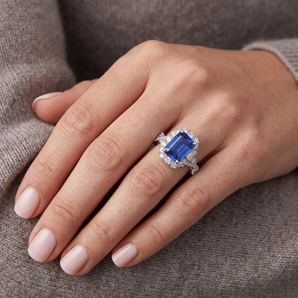 Flower Style Ring Emerald Sri Lankan Sapphire & Natural Earth Mined Diamond 5 Carats