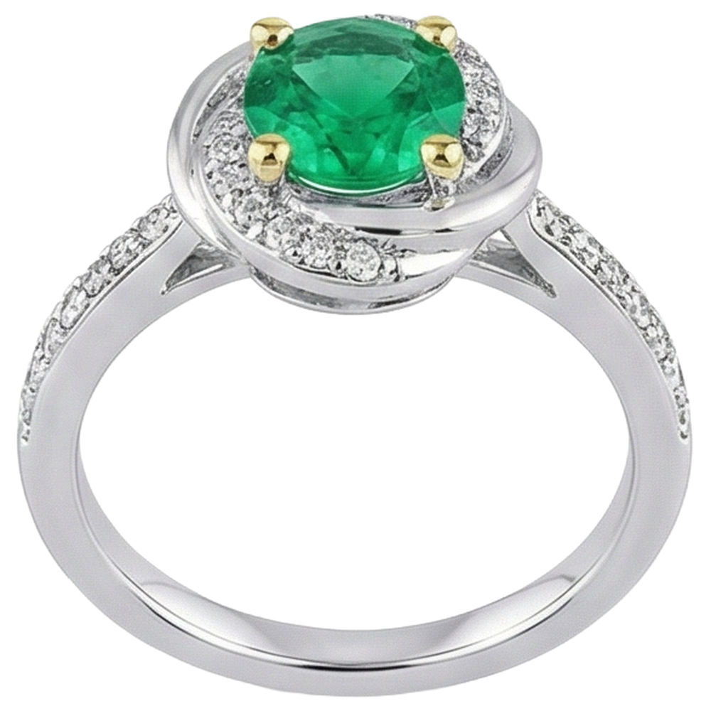 Natural Real ( Not Lab Grown ) Flower Style Ring Green Emerald GIA Feminine Diamond Jewelry