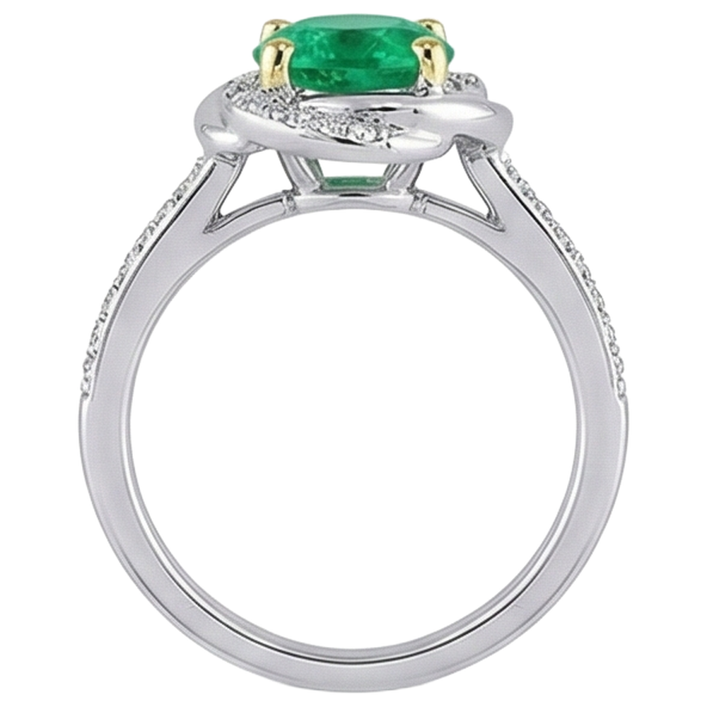 Natural Real ( Not Lab Grown ) Flower Style Ring Green Emerald GIA Feminine Diamond Jewelry