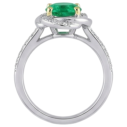 Natural Real ( Not Lab Grown ) Flower Style Ring Green Emerald GIA Feminine Diamond Jewelry