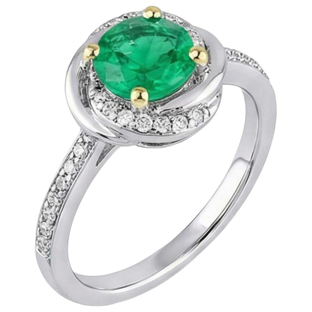Natural Real ( Not Lab Grown ) Flower Style Ring Green Emerald GIA Feminine Diamond Jewelry