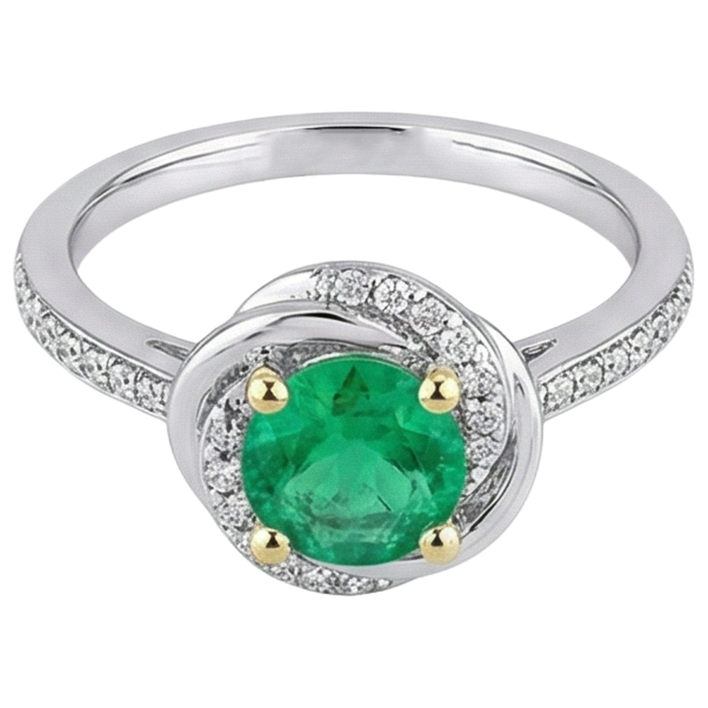 Natural Real ( Not Lab Grown ) Flower Style Ring Green Emerald GIA Feminine Diamond Jewelry