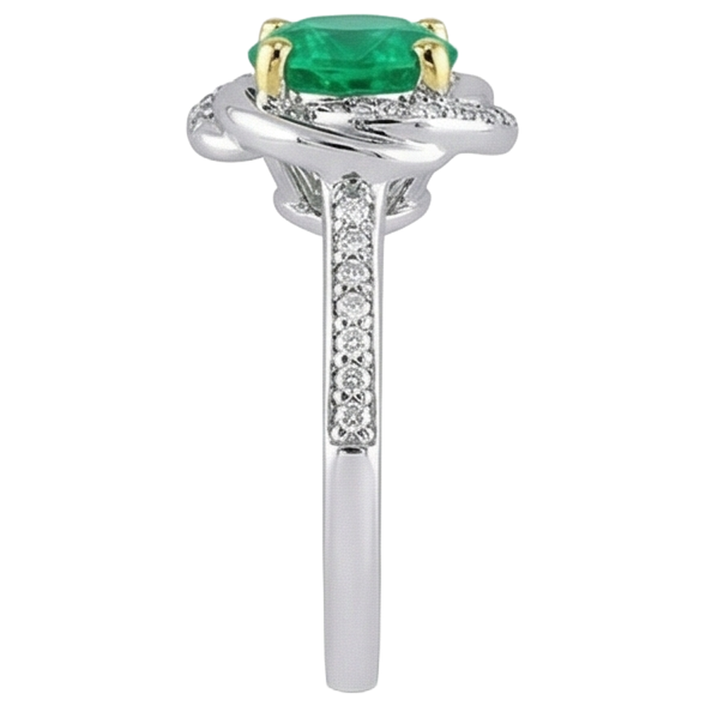 Natural Real ( Not Lab Grown ) Flower Style Ring Green Emerald GIA Feminine Diamond Jewelry