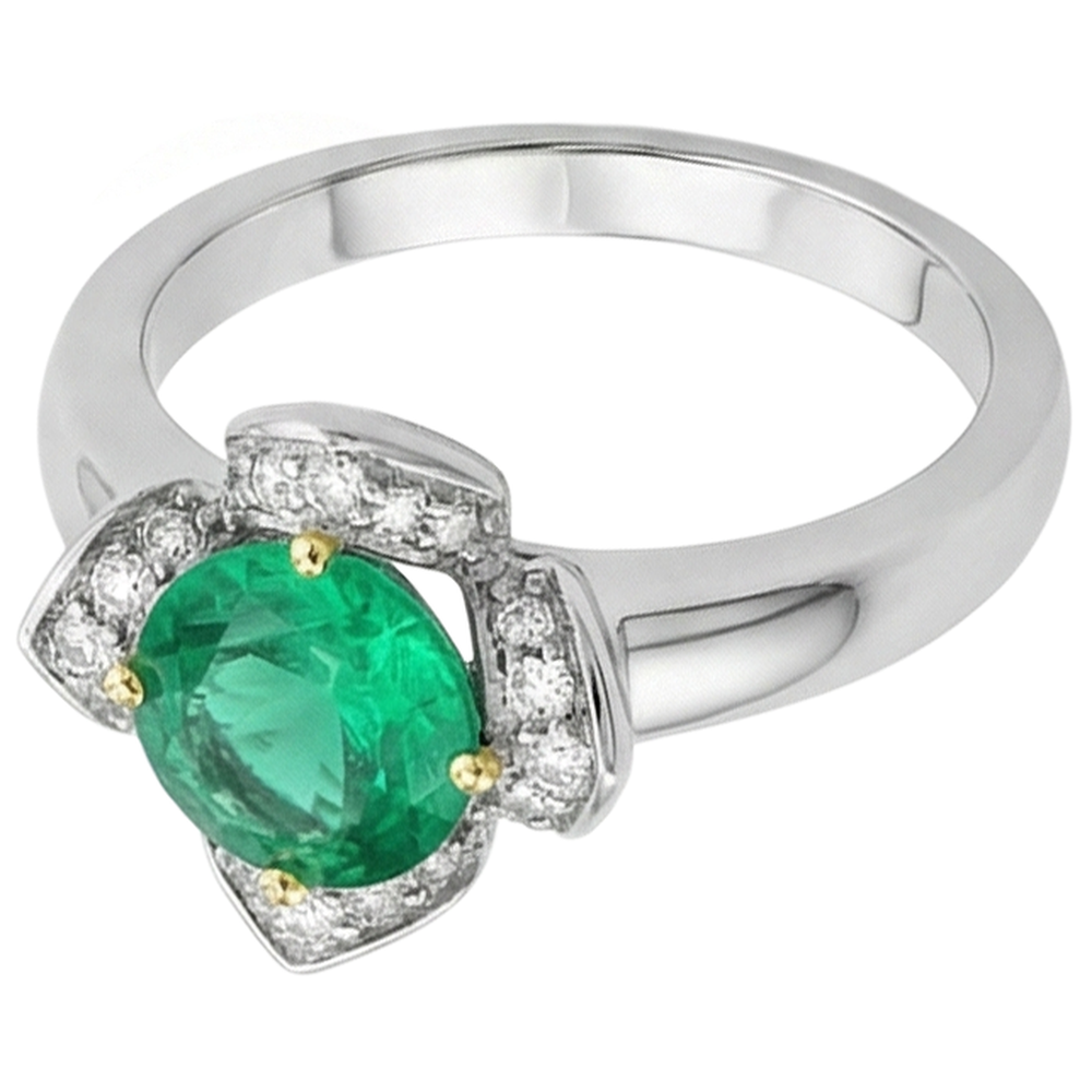 Natural Real ( Not Lab Grown ) Flower Style Ring Green Emerald GIA Round Cut Halo