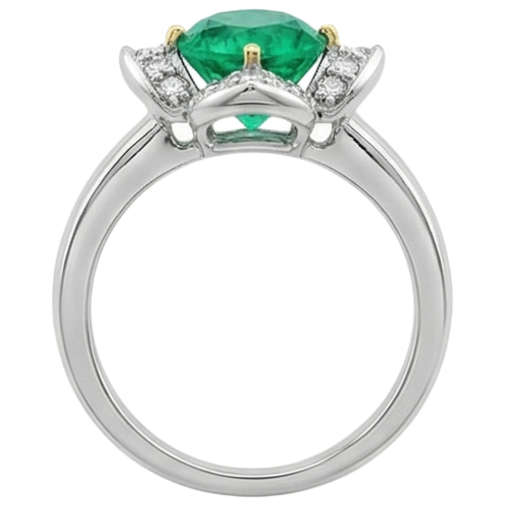 Natural Real ( Not Lab Grown ) Flower Style Ring Green Emerald GIA Round Cut Halo