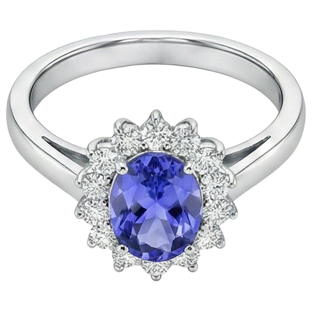 Flower Style Tanzanite With Natural Earth Mined Diamonds 6.50 Carats Ring White Gold 14K